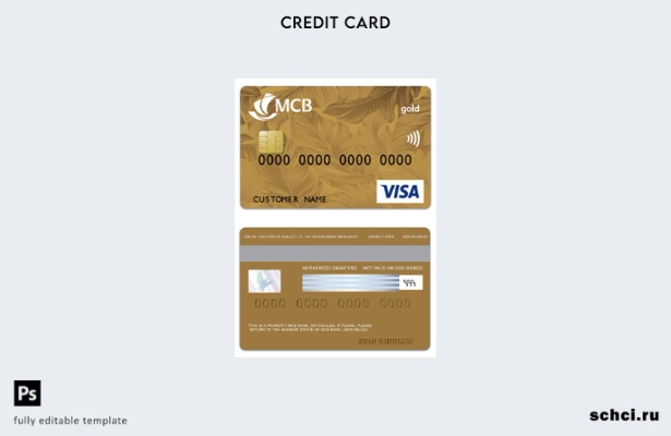 цифровая загрузка шаблона кредитной золотой карты Visa MCB Bank Сейшельских остр